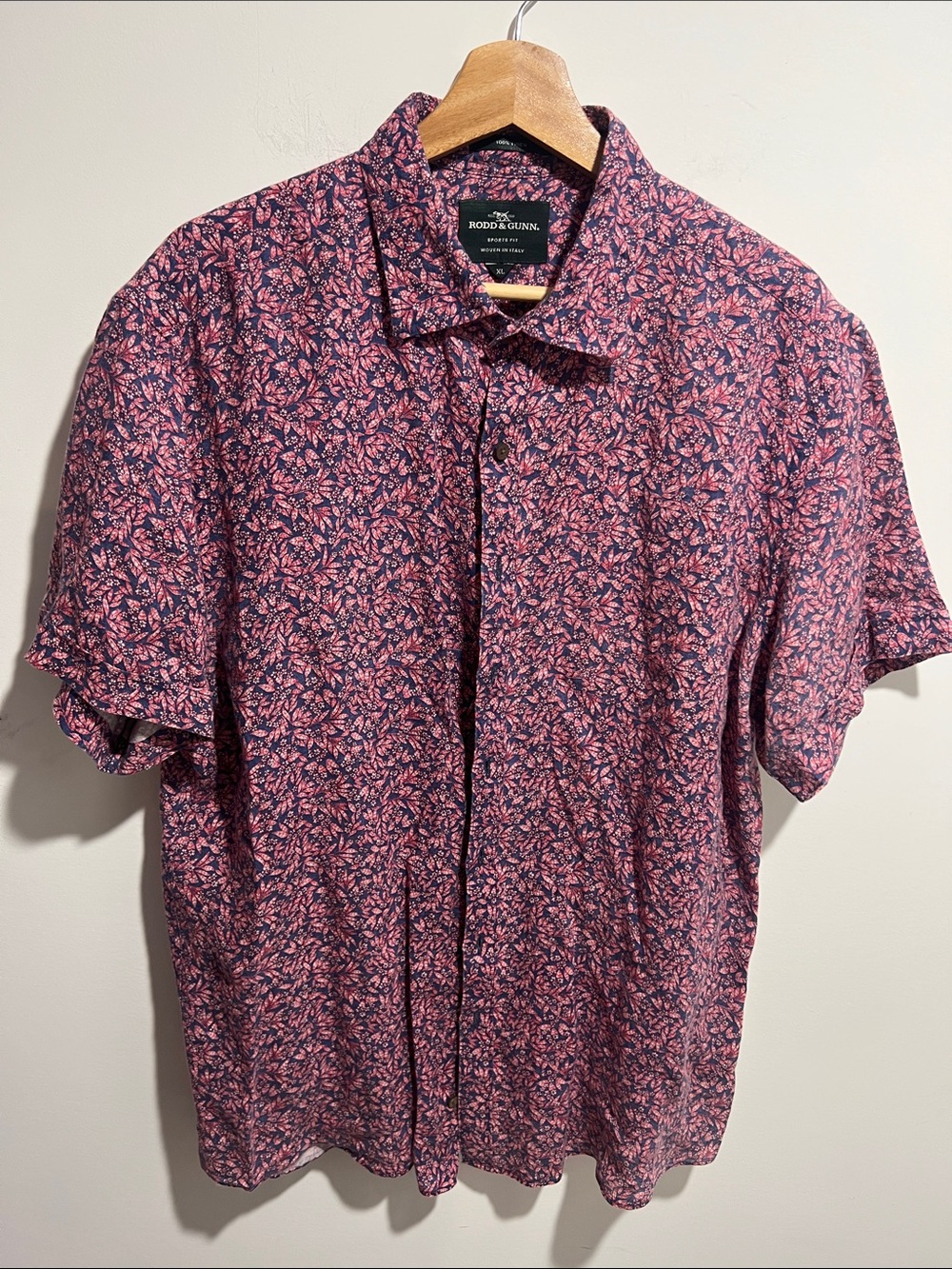 Rodd & Gunn Pink Floral Short-Sleeve 100% Linen Button-Down Shirt Size XL